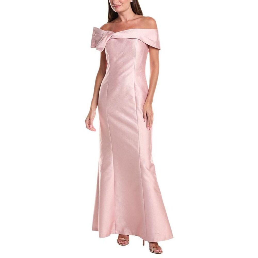 Teri Jon By Rickie Freeman Womens  Metallic Jacquard Asymmetrical Neck Bow